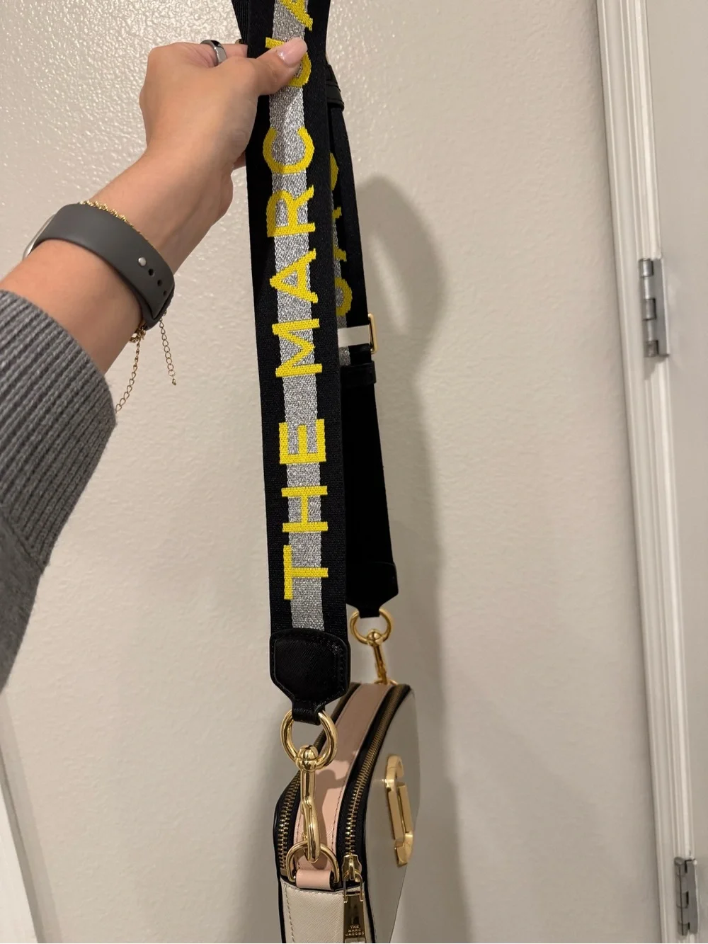 Marc Jacobs Two-Tone Neutral Crossbody with Pink Accent and Gold Hardware